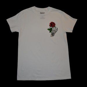 Cactus & Skull Brand Mens Rose In Skeleton Hand White Tee Shirt New